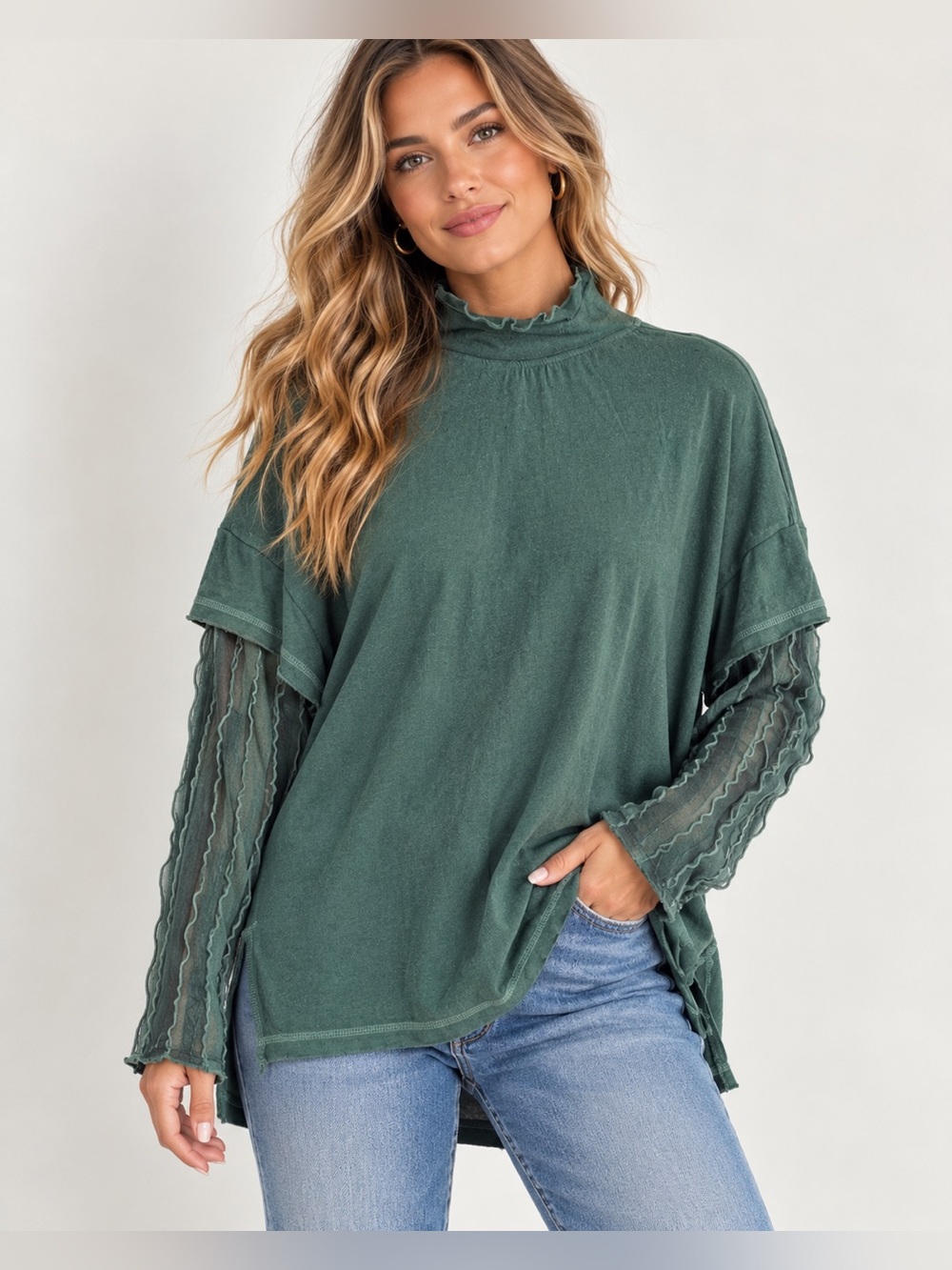 Alpine Trail Ruffle Trim Long Sleeve Top XS
